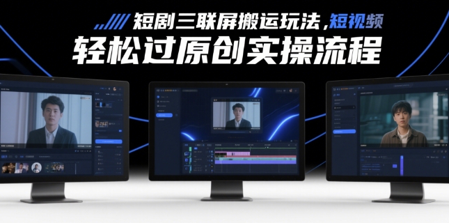 右豹：短剧三联屏搬运玩法，短剧搬运轻松过原创实操流程-AI创作学习-提示词应用-短视频玩法青花瓷AI学习网