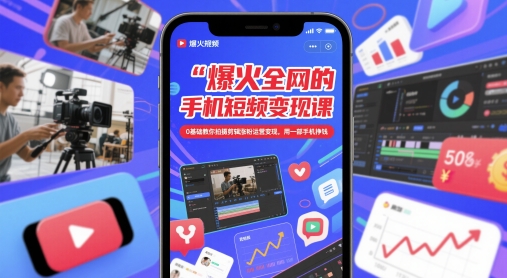 手机短视频变现课：0基础教你拍摄剪辑涨粉运营变现，用一部手机挣钱-AI创作学习-提示词应用-短视频玩法青花瓷AI学习网