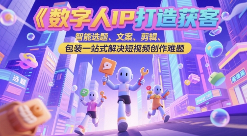 数字人IP打造获客变现实操课，智能选题、文案、剪辑、包装一站式解决短视频创作-AI创作学习-提示词应用-短视频玩法青花瓷AI学习网