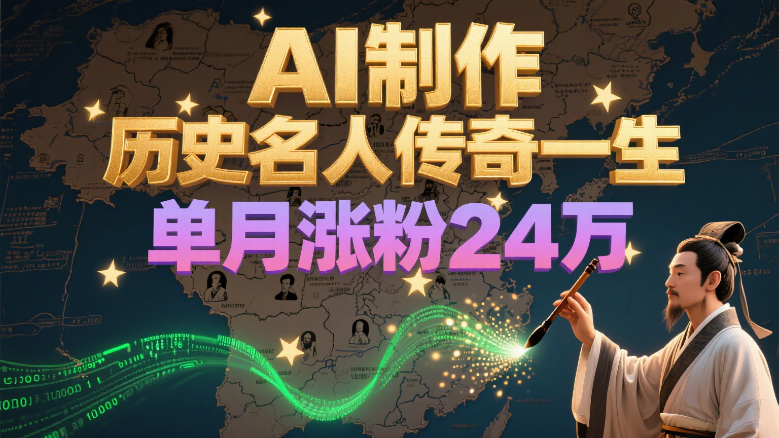 用AI制作历史名人传奇一生，单月涨粉24万-AI创作学习-提示词应用-短视频玩法青花瓷AI学习网