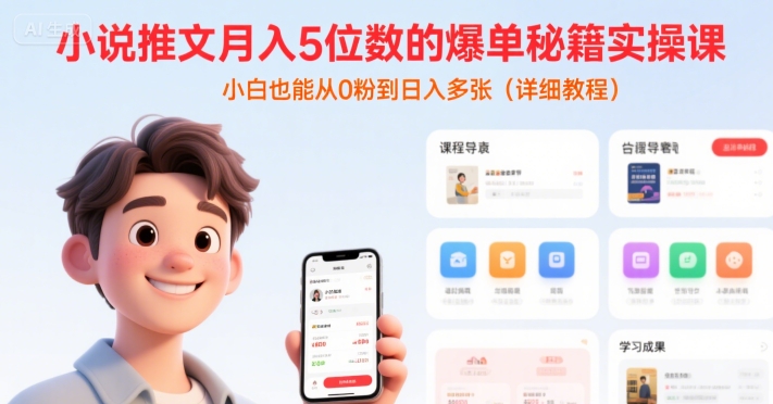 小说推文：月入5位数的【爆单秘籍实操课】(一个半小时直播详细教程)-AI创作学习-提示词应用-短视频玩法青花瓷AI学习网