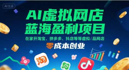 AI虚拟网店：蓝海盈利项目，在家开淘宝、拼多多、抖店等虚拟品网店-AI创作学习-提示词应用-短视频玩法青花瓷AI学习网