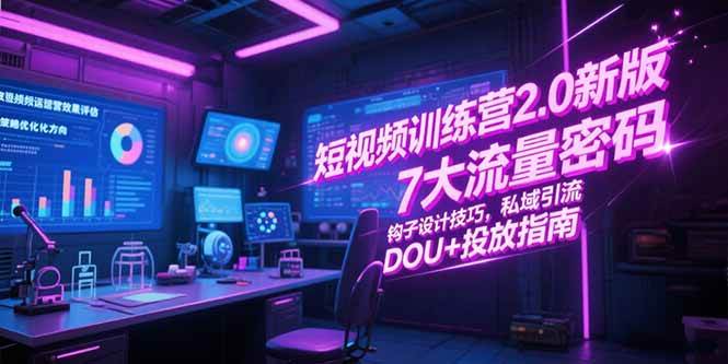 短视频训练营2.0：7大流量密码+钩子设计技巧+私域引流+DOU+投放指南-AI创作学习-提示词应用-短视频玩法青花瓷AI学习网