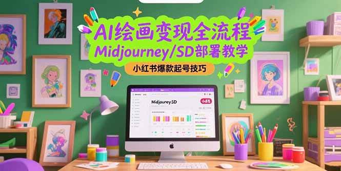 AI绘画变现全流程，Midjourney/SD部署教学，小红书爆款起号技巧-AI创作学习-提示词应用-短视频玩法青花瓷AI学习网