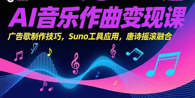 AI音乐作曲变现课，广告歌制作技巧，Suno工具应用，唐诗摇滚融合-AI创作学习-提示词应用-短视频玩法青花瓷AI学习网