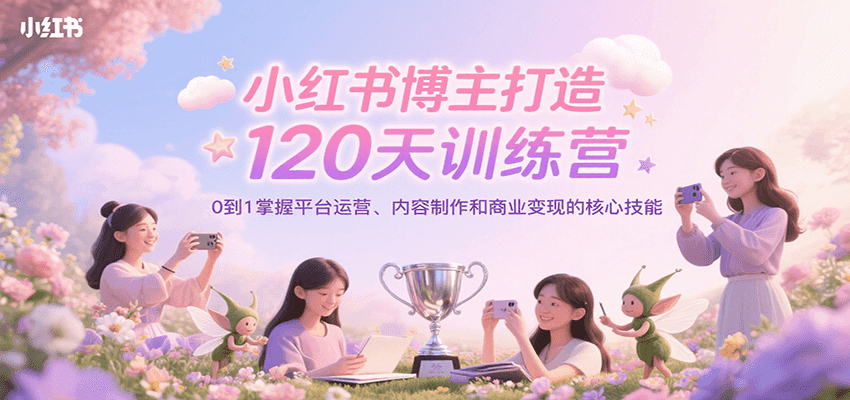小红书博主打造120天训练营，0到1掌握平台运营、内容制作和商业变现-AI创作学习-提示词应用-短视频玩法青花瓷AI学习网
