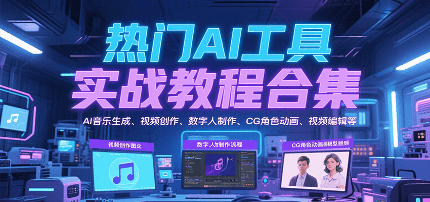 9款AI工具实战教程合集，AI音乐生成、视频创作、数字人制作、CG角色动画、视频编辑等-AI创作学习-提示词应用-短视频玩法青花瓷AI学习网
