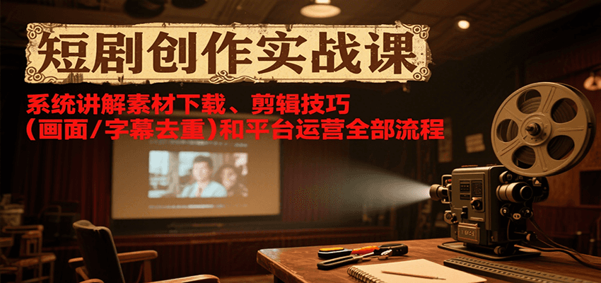 短剧创作实战课，系统讲解素材下载、剪辑技巧（画面/字幕去重）和平台运营全部流程-AI创作学习-提示词应用-短视频玩法青花瓷AI学习网