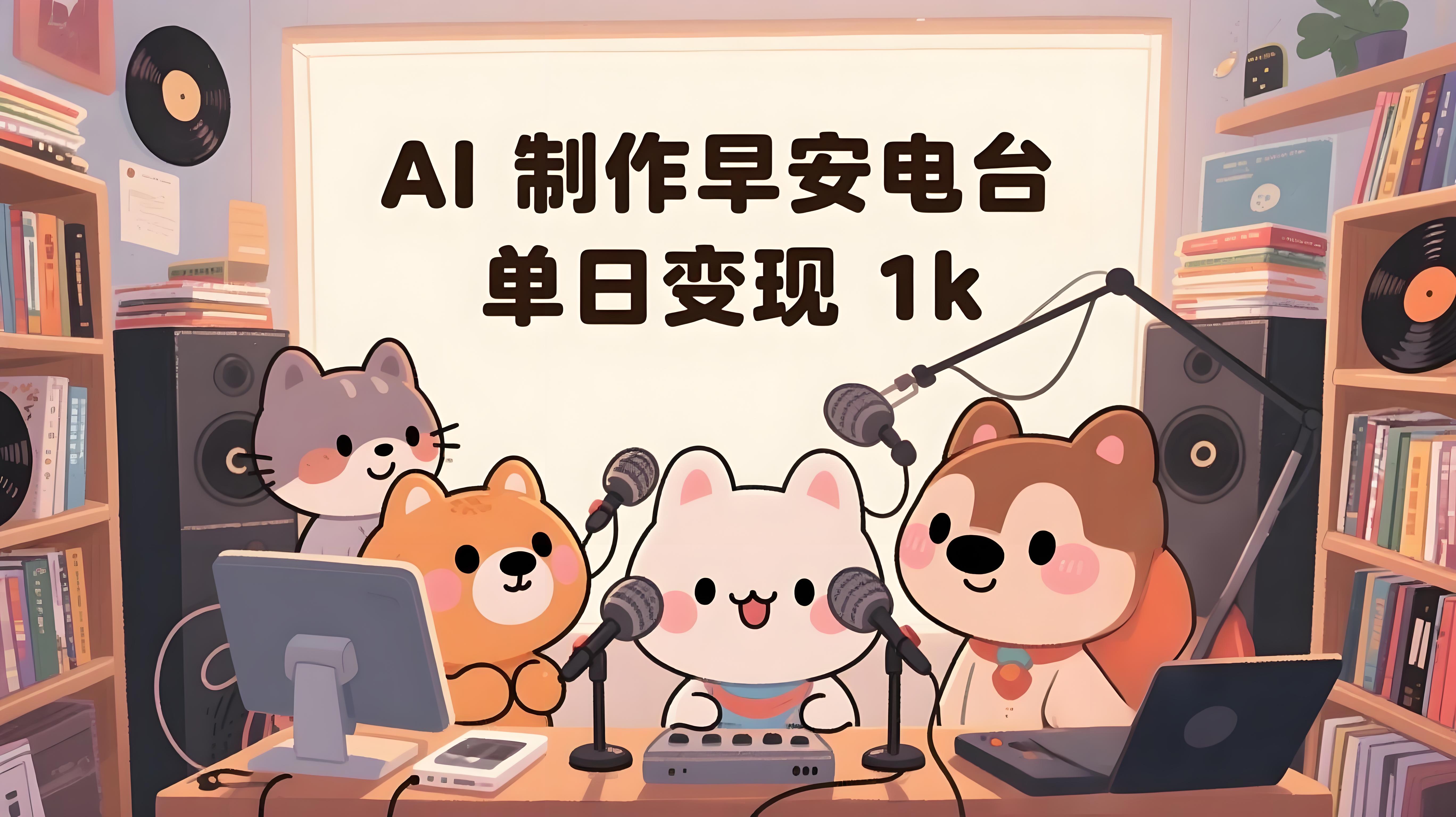 （评论可见）用AI制作早安电台，单日变现1k+，条条点赞过W-AI创作学习-提示词应用-短视频玩法青花瓷AI学习网