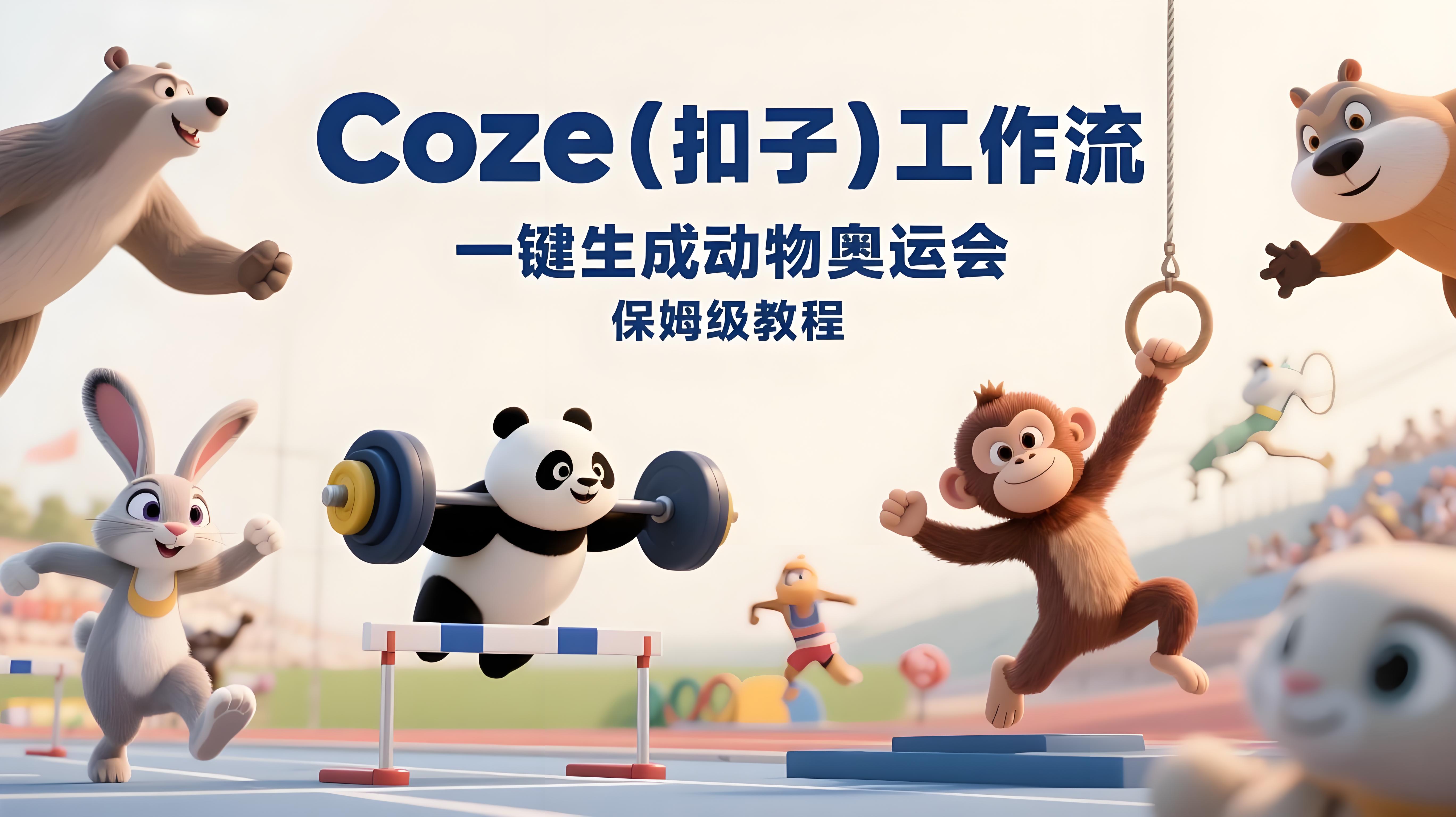 Coze扣子工作流：一键生成【动物奥运会】短视频，保姆级教程-智能体搭建-项目实操-AI创作学习-提示词应用-短视频玩法青花瓷AI学习网