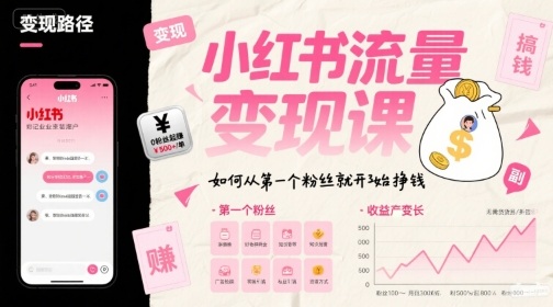 小红书流量变现课，如何从第一个粉丝就开始挣钱-AI创作学习-提示词应用-短视频玩法青花瓷AI学习网