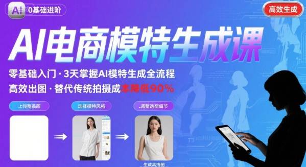 （评论可见）AI模特：进阶课程，0基础高效生成【逼真电商模特】图-AI创作学习-提示词应用-短视频玩法青花瓷AI学习网