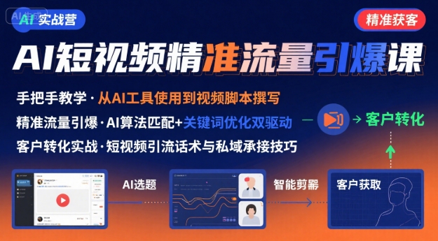 AI+短视频引爆精准客户实战营，手把手教你引爆Ai短视频精准流量-AI创作学习-提示词应用-短视频玩法青花瓷AI学习网