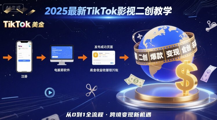 TikTok影视二创教学，从注册到发布撸美金全流程，跨境变现新机遇-AI创作学习-提示词应用-短视频玩法青花瓷AI学习网