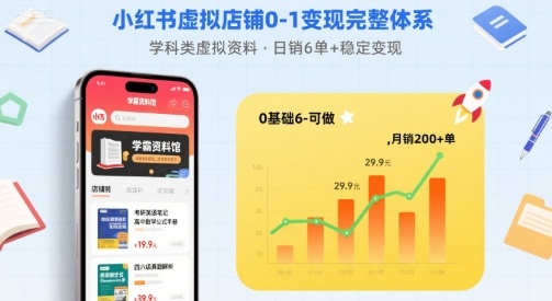 小红书虚拟店铺0-1变现完整体系：卖学科类虚拟资料，一天6张+，很稳定【已完结】-AI创作学习-提示词应用-短视频玩法青花瓷AI学习网