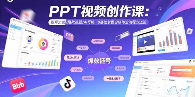 用PPT制作自媒体视频：账号运营/爆款选题/AI写稿，0基础掌握自媒体全流程方法论-AI创作学习-提示词应用-短视频玩法青花瓷AI学习网