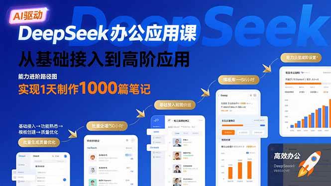 DeepSeek办公应用课：从基础接入到高阶应用，实现1天制作1000篇笔记-AI创作学习-提示词应用-短视频玩法青花瓷AI学习网