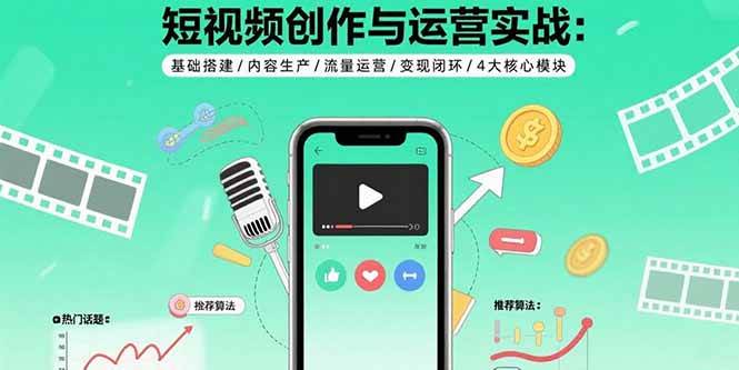 短视频创作与运营实战：基础搭建/内容生产/流量运营/变现闭环/4大核心模块-AI创作学习-提示词应用-短视频玩法青花瓷AI学习网
