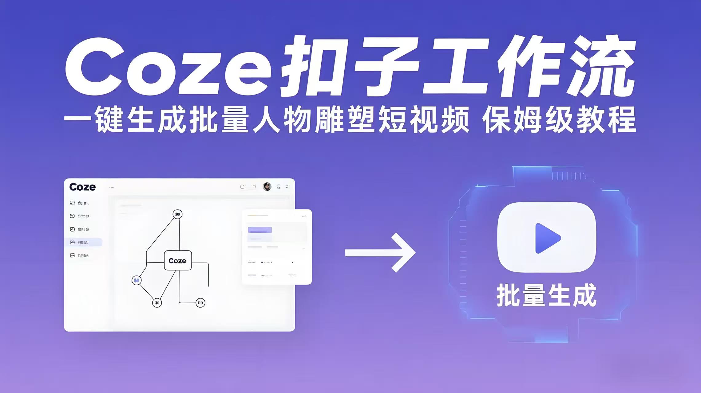 Coze扣子工作流：一键生成批量人物雕塑短视频，保姆级教程-智能体搭建-项目实操-AI创作学习-提示词应用-短视频玩法青花瓷AI学习网