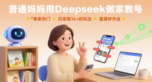 普通妈妈用Deepseek做家教号，条条热门，日变现1k+的玩法-AI创作学习-提示词应用-短视频玩法青花瓷AI学习网